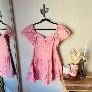 Zara Pink Flutter Sleeve Babydoll Mini Dress